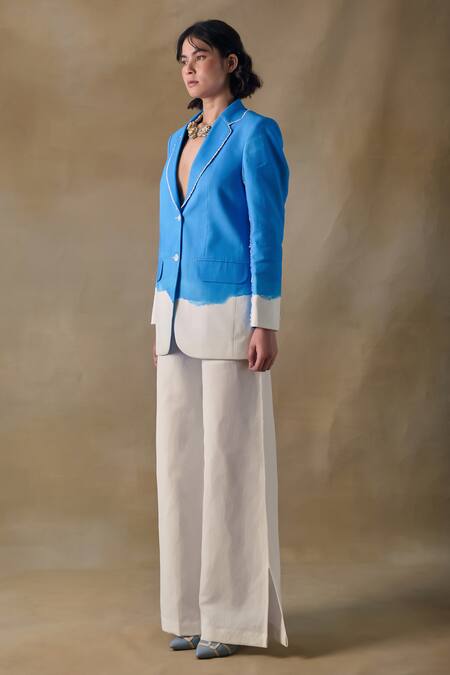 Pocketful Of Cherrie_Blue Cotton Washed Single-breasted Blazer _Online_at_Aza_Fashions