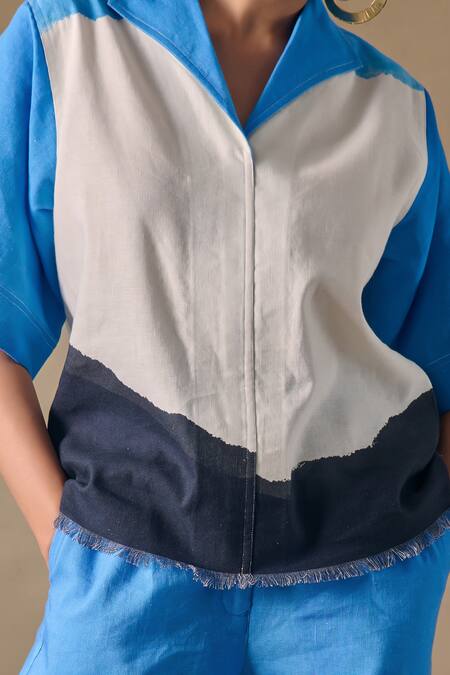 Buy_Pocketful Of Cherrie_Blue Collared Washed Kaftan Top _Online_at_Aza_Fashions