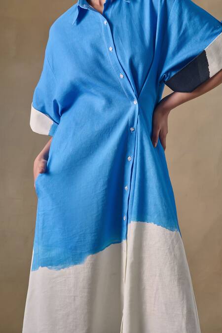 Pocketful Of Cherrie_Blue Collared Washed Asymmetrical Dress _at_Aza_Fashions