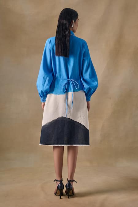 Pocketful Of Cherrie Hand Drawn Blue Washed Shirt Dress 