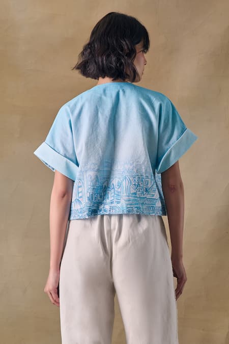 Pocketful Of Cherrie Blue Landscape Kimono Top 