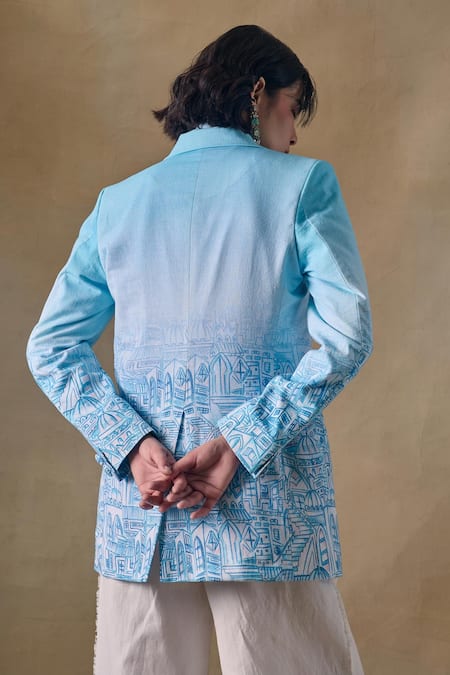 Pocketful Of Cherrie Blue Landscape Gradient Blazer 