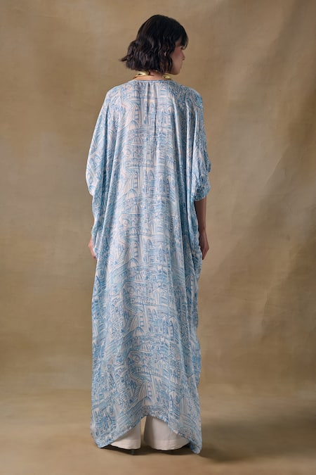 Pocketful Of Cherrie Blue Landscape Print Kaftan 