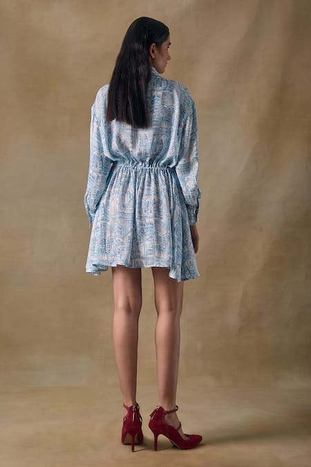 Pocketful Of Cherrie Gathered Mini Dress with Landscape Print 