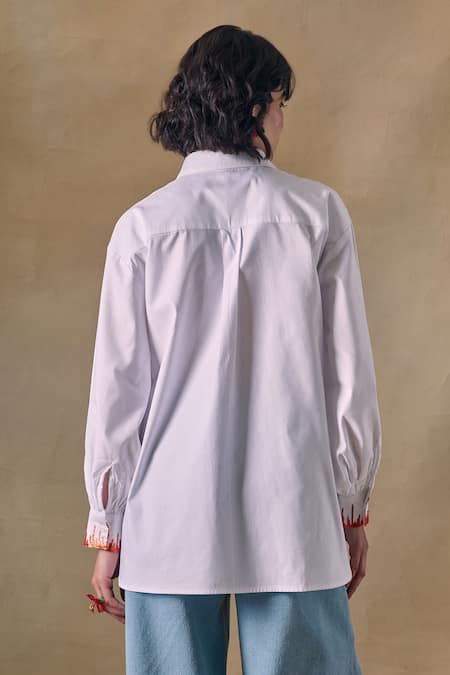 Pocketful Of Cherrie White Beadwork Embroidered Shirt 