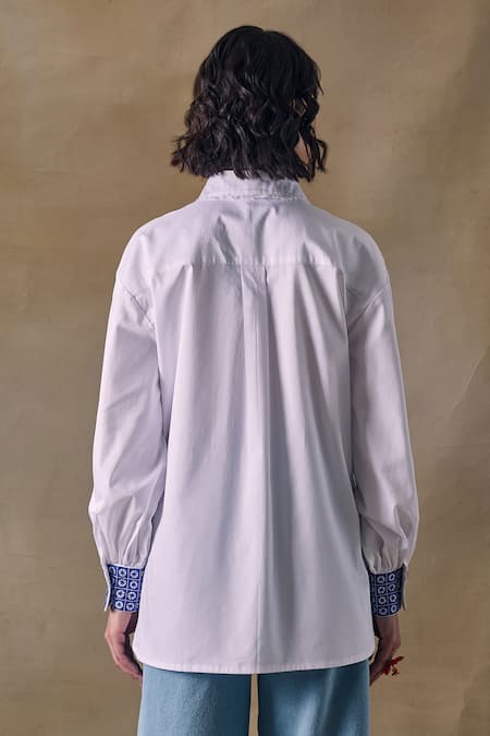 Pocketful Of Cherrie Zellige Embroidered White Button Down Shirt 