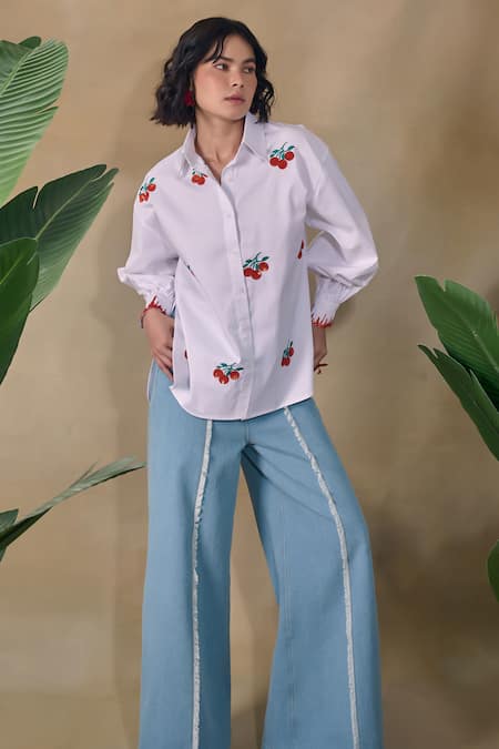 Pocketful Of Cherrie Light Washed Denim Wide Leg Pants 