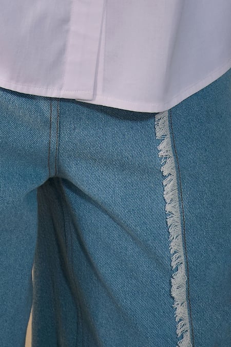 Buy_Pocketful Of Cherrie_Blue Denim Light Washed Wide Leg Pants _Online_at_Aza_Fashions