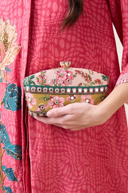 Soup By Sougat Paul Pink Embroidery Tamaya Embellished Clutch Bag Online at Aza Fashions Soup By Sougat Paul_Pink Embroidery Tamaya Embellished Clutch Bag _Online_at_Aza_Fashions