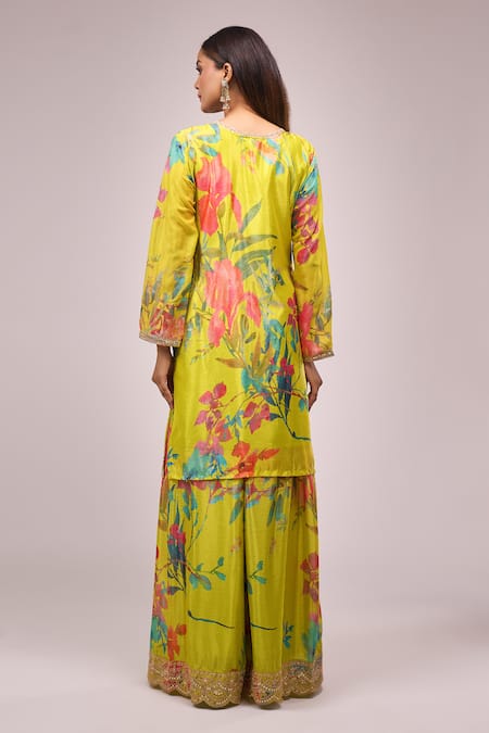 Samyukta Singhania Floral Embroidered Chinnon Silk Set 