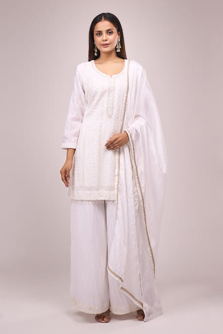Samyukta Singhania White Embroidered Kurta Palazzo Set 