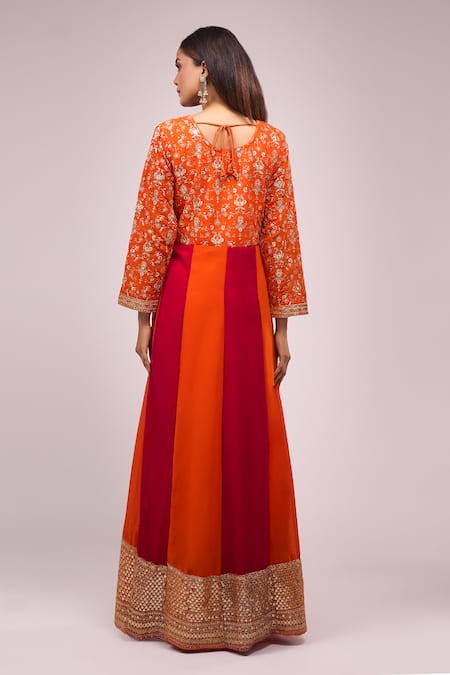 Samyukta Singhania Orange & Pink Embroidered Anarkali Set 