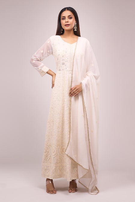 Samyukta Singhania Off White Georgette Embroidery, Sequins Round Neck Anarkali Set Online at Aza Fashions Samyukta Singhania_Off White Georgette Embroidery, Sequins Round Neck Anarkali Set _Online_at_Aza_Fashions
