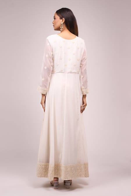 Shop Samyukta Singhania Off White Georgette Embroidery, Sequins Round Neck Anarkali Set at Aza Fashions Shop_Samyukta Singhania_Off White Georgette Embroidery, Sequins Round Neck Anarkali Set _at_Aza_Fashions