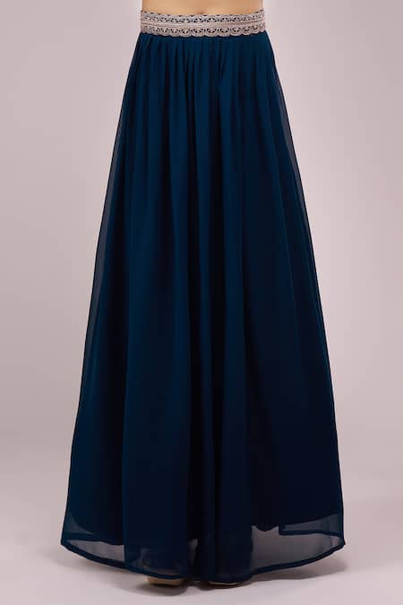 Samyukta Singhania_Blue Georgette Embroidery, Sequins V-neck Hand Anarkali Set_Online_at_Aza_Fashions