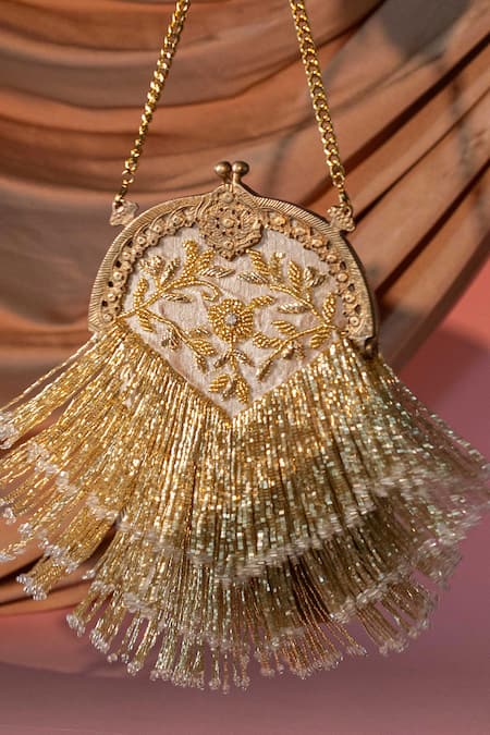 Buy_Be Chic_Gold Embroidery, Tassels Heer Potli With Sling Chain _Online_at_Aza_Fashions