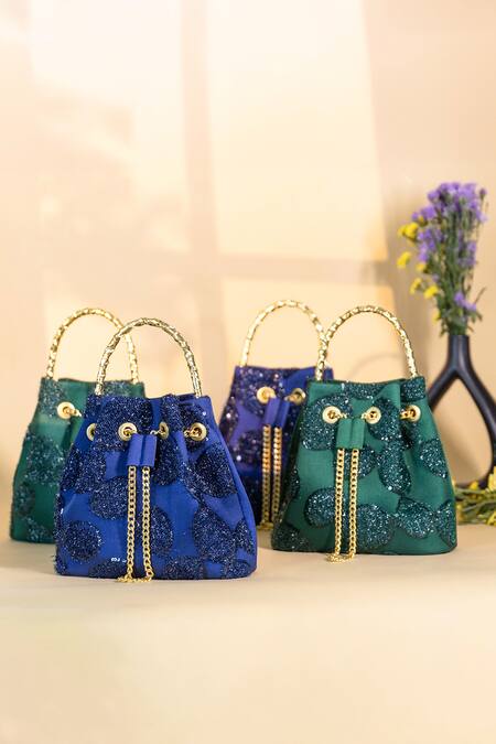 Be Chic_Green Emerald Designer Bucket Bag _Online_at_Aza_Fashions