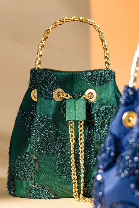 Buy_Be Chic_Green Emerald Designer Bucket Bag _Online_at_Aza_Fashions