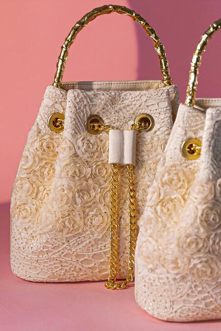 Be Chic_Ivory Embroidery Bloom Bucket Bag _Online_at_Aza_Fashions