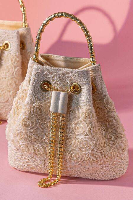 Buy_Be Chic_Ivory Embroidery Bloom Bucket Bag _Online_at_Aza_Fashions