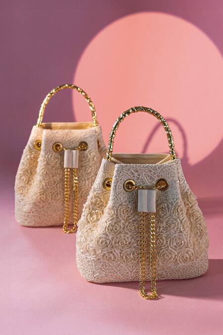 Shop_Be Chic_Ivory Embroidery Bloom Bucket Bag _Online_at_Aza_Fashions