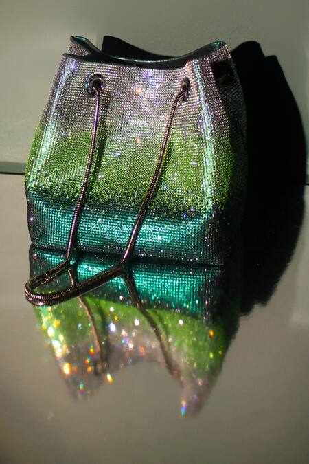 Shop_Be Chic_Green Rhinestones Glory Designer Potli _Online_at_Aza_Fashions