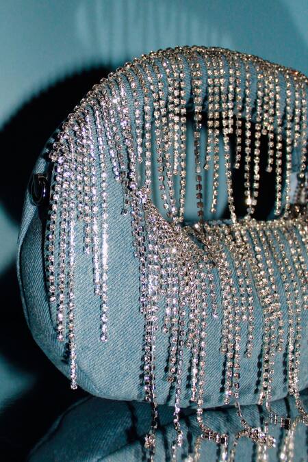 Be Chic_Blue Crystals Denim Bag _Online_at_Aza_Fashions