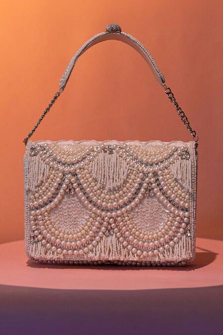 Buy_Be Chic_Ivory Beads, Pearls Designer Grace Clutch _Online_at_Aza_Fashions