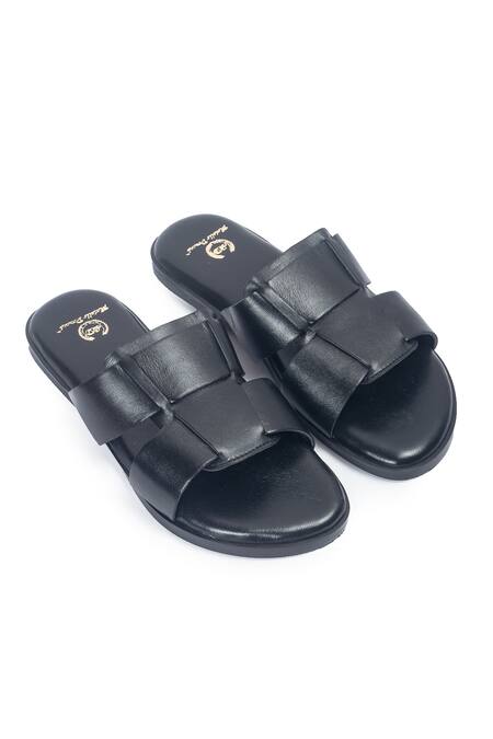 Buy_Domani_Black Woven Chunky Slippers _Online_at_Aza_Fashions