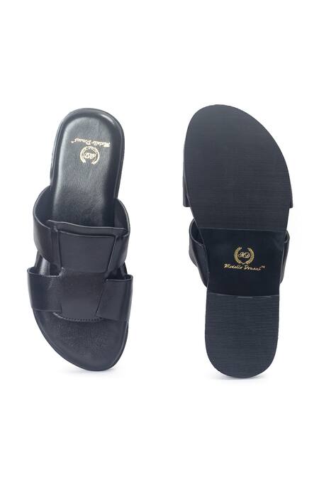 Shop_Domani_Black Woven Chunky Slippers _Online_at_Aza_Fashions