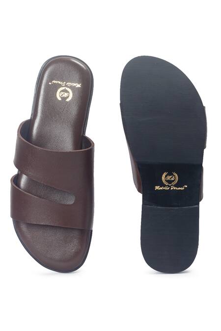 Shop_Domani_Brown Leather Azura Slippers _Online_at_Aza_Fashions