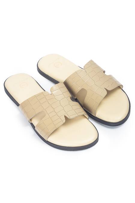 Buy_Domani_Beige Hades Designer Leather Slippers _Online_at_Aza_Fashions
