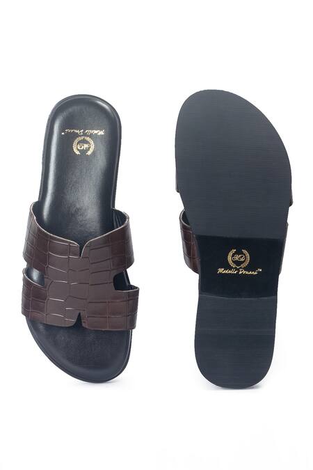 Shop_Domani_ Hades Designer Brown Leather Slippers _Online_at_Aza_Fashions