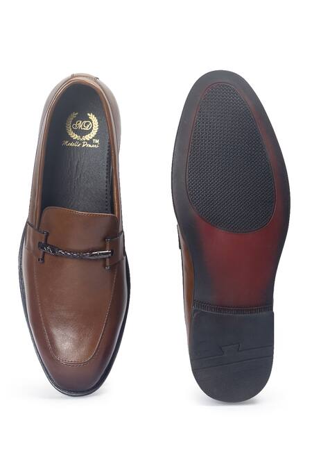 Buy_Domani_Tan Italian Cut Knot Buckle Slipons _Online_at_Aza_Fashions
