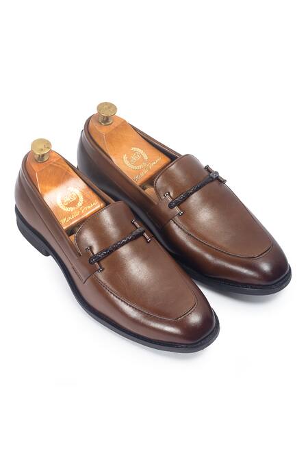 Shop_Domani_Tan Italian Cut Knot Buckle Slipons _Online_at_Aza_Fashions