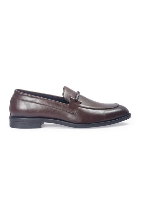 Domani_Brown Italian Cut Knot Buckle Slipons _Online_at_Aza_Fashions