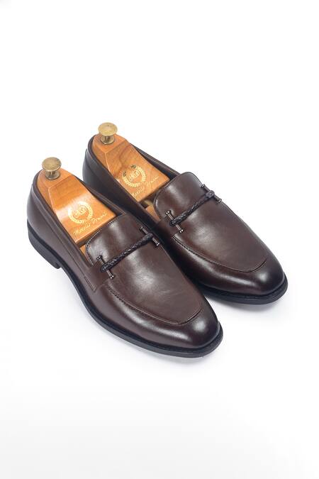 Buy_Domani_Brown Italian Cut Knot Buckle Slipons _Online_at_Aza_Fashions