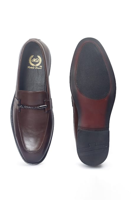 Shop_Domani_Brown Italian Cut Knot Buckle Slipons _Online_at_Aza_Fashions