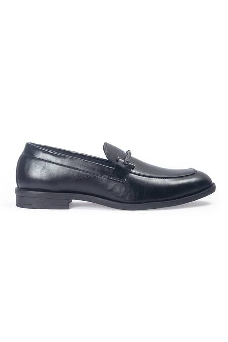 Domani_Black Italian Cut Knot Buckle Slipons _Online_at_Aza_Fashions