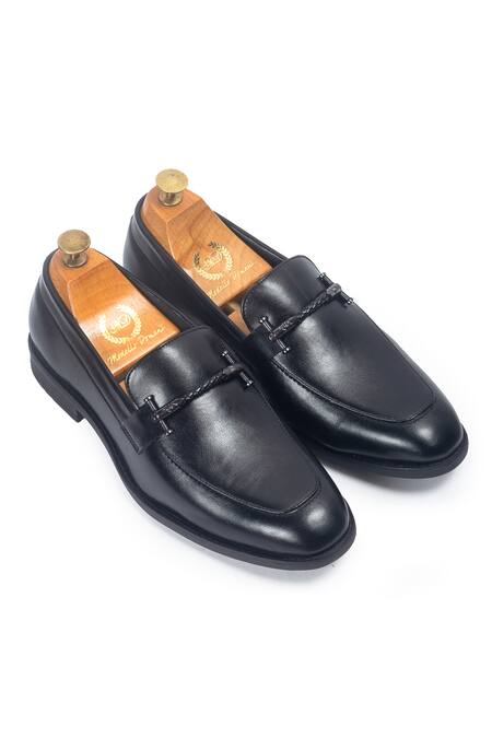 Buy_Domani_Black Italian Cut Knot Buckle Slipons _Online_at_Aza_Fashions