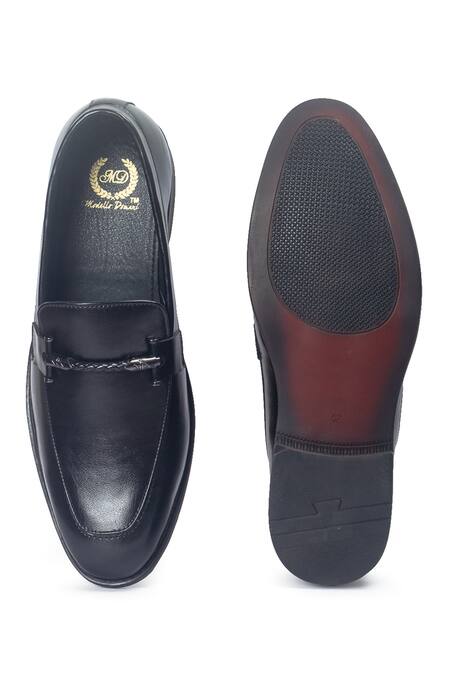 Shop_Domani_Black Italian Cut Knot Buckle Slipons _Online_at_Aza_Fashions