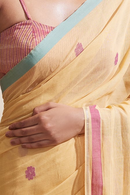 Shop Dressfolk Yellow Cotton Embroidery Handwoven Saree With Running Blouse Online at Aza Fashions Shop_Dressfolk_Yellow Cotton Embroidery Handwoven Saree With Running Blouse_Online_at_Aza_Fashions