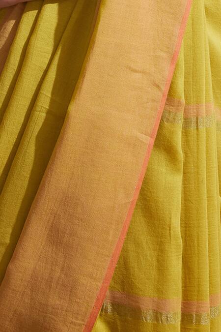 Dressfolk_Yellow Cotton And Pink Designer Saree With Running Blouse_at_Aza_Fashions