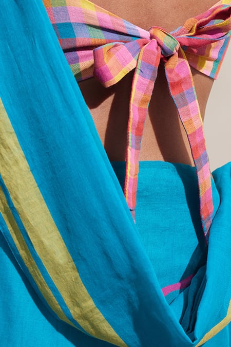 Dressfolk Blue Cotton Handwoven Designer Saree Set With Running Blouse Online at Aza Fashions Dressfolk_Blue Cotton Handwoven Designer Saree Set With Running Blouse _Online_at_Aza_Fashions