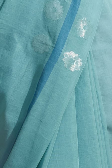Dressfolk_Blue Cotton Embroidery Handwoven Designer Saree With Running Blouse _Online_at_Aza_Fashions
