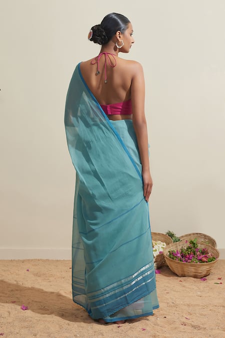 Dressfolk Blue Handwoven Designer Saree with Running Blouse 