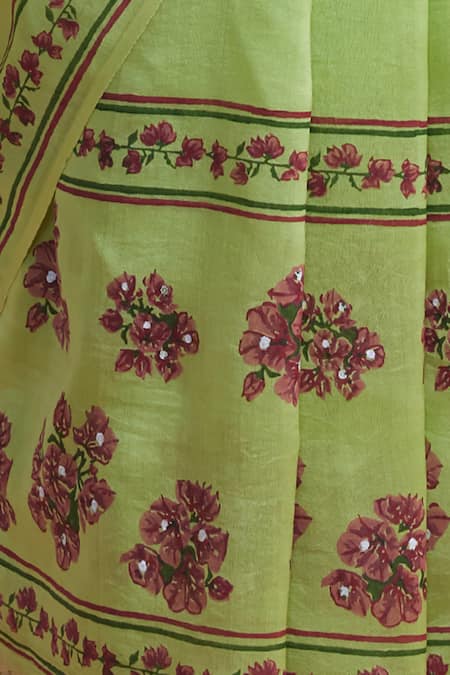 Dressfolk Green Chanderi Embroidery Floral Saree With Running Blouse Online at Aza Fashions Dressfolk_Green Chanderi Embroidery Floral Saree With Running Blouse _Online_at_Aza_Fashions
