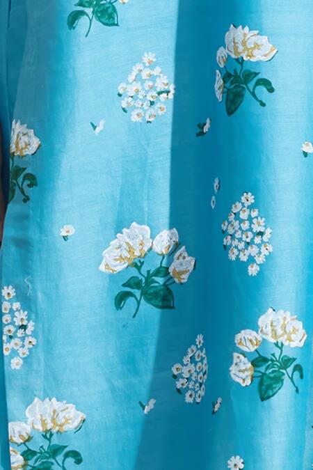 Buy_Dressfolk_Aqua Chanderi Embroidery Halter Neck Blue Kurta And Pant Set_Online_at_Aza_Fashions