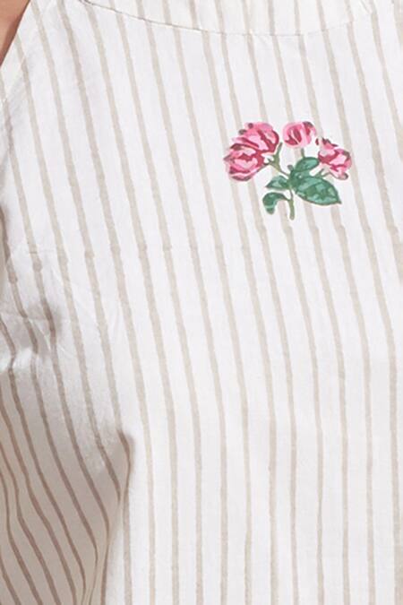 Dressfolk Ivory Cotton Embroidery Halter Neck Striped Kurta And Printed Pant Set Online at Aza Fashions Dressfolk_Ivory Cotton Embroidery Halter Neck Striped Kurta And Printed Pant Set_Online_at_Aza_Fashions