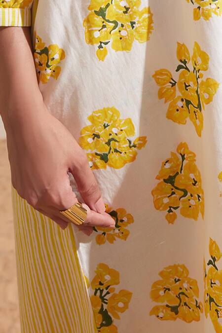 Dressfolk Ivory Cotton Collared Floral Print Dress Online at Aza Fashions Dressfolk_Ivory Cotton Collared Floral Print Dress _Online_at_Aza_Fashions